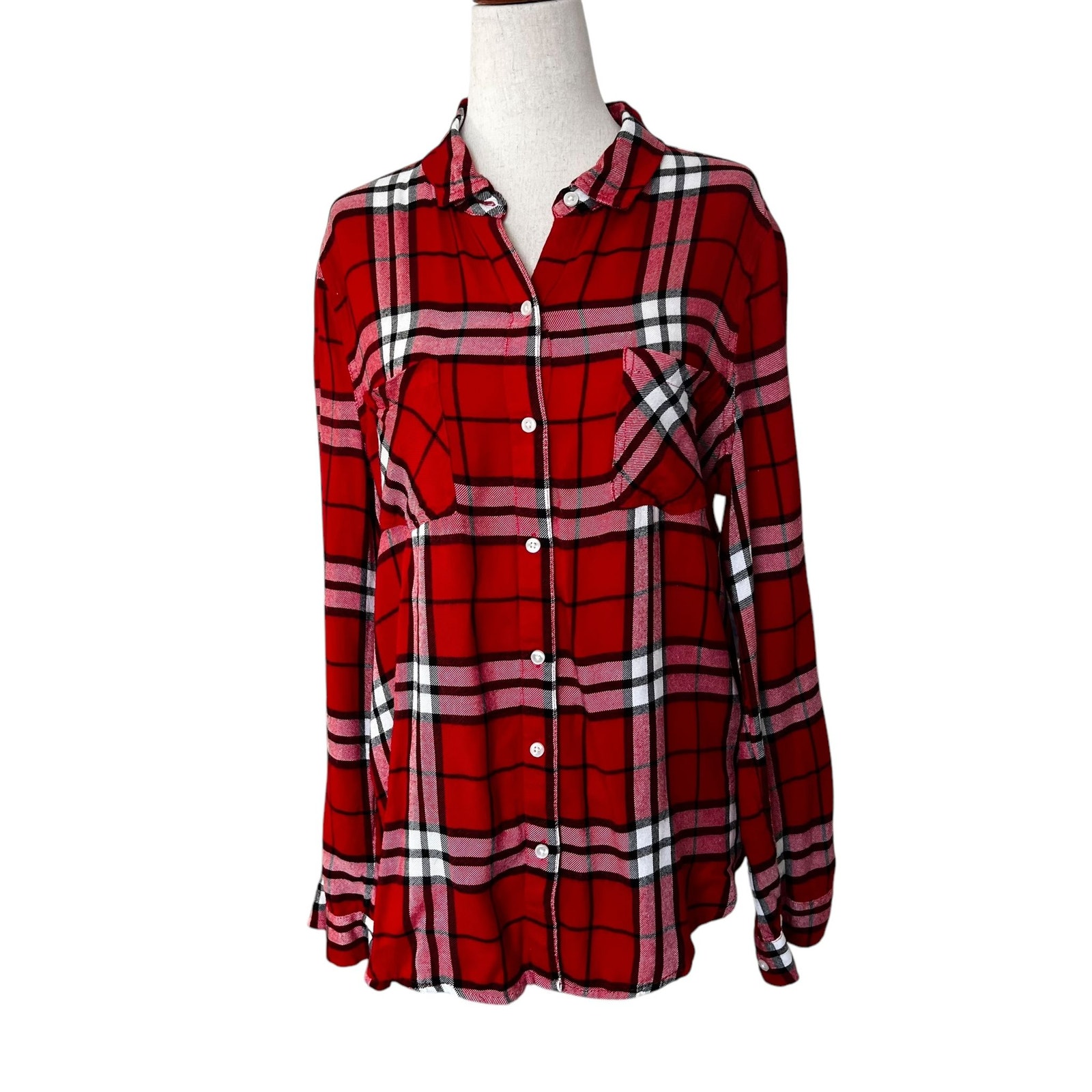 Lucky Brand Red Plaid Shirt Women Top Size Medium  6210